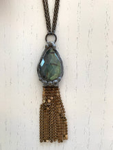 Load image into Gallery viewer, Labradorite With Gold Brass Mesh Fringe Necklace