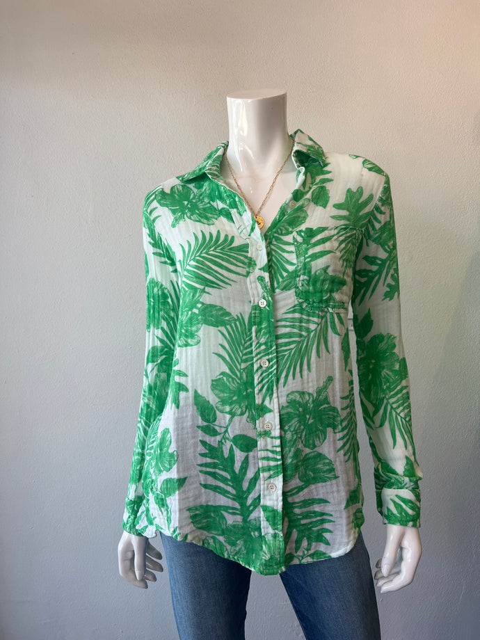 Felicite Boyfriend Button Up Shirt - Green Palm