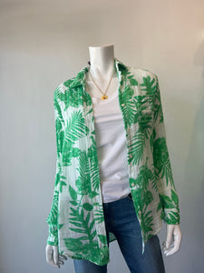 Felicite Boyfriend Button Up Shirt - Green Palm