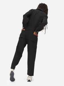 MATE The Label Long Sleeve Linen Jumpsuit - Jet Black