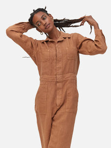 MATE The Label Long Sleeve Linen Jumpsuit - Sedona