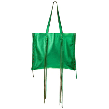 Mara Scalise Fringe Tote  - Large, Green Metallic