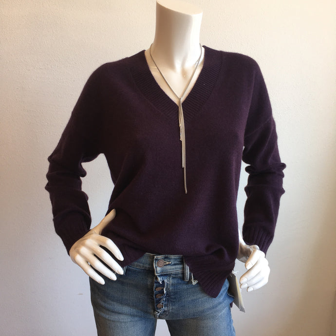 Minnie Rose - V Neck Cashmere Sweater Raisin