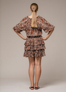 Lusana Melia Clove Floral Mini Dress Brown