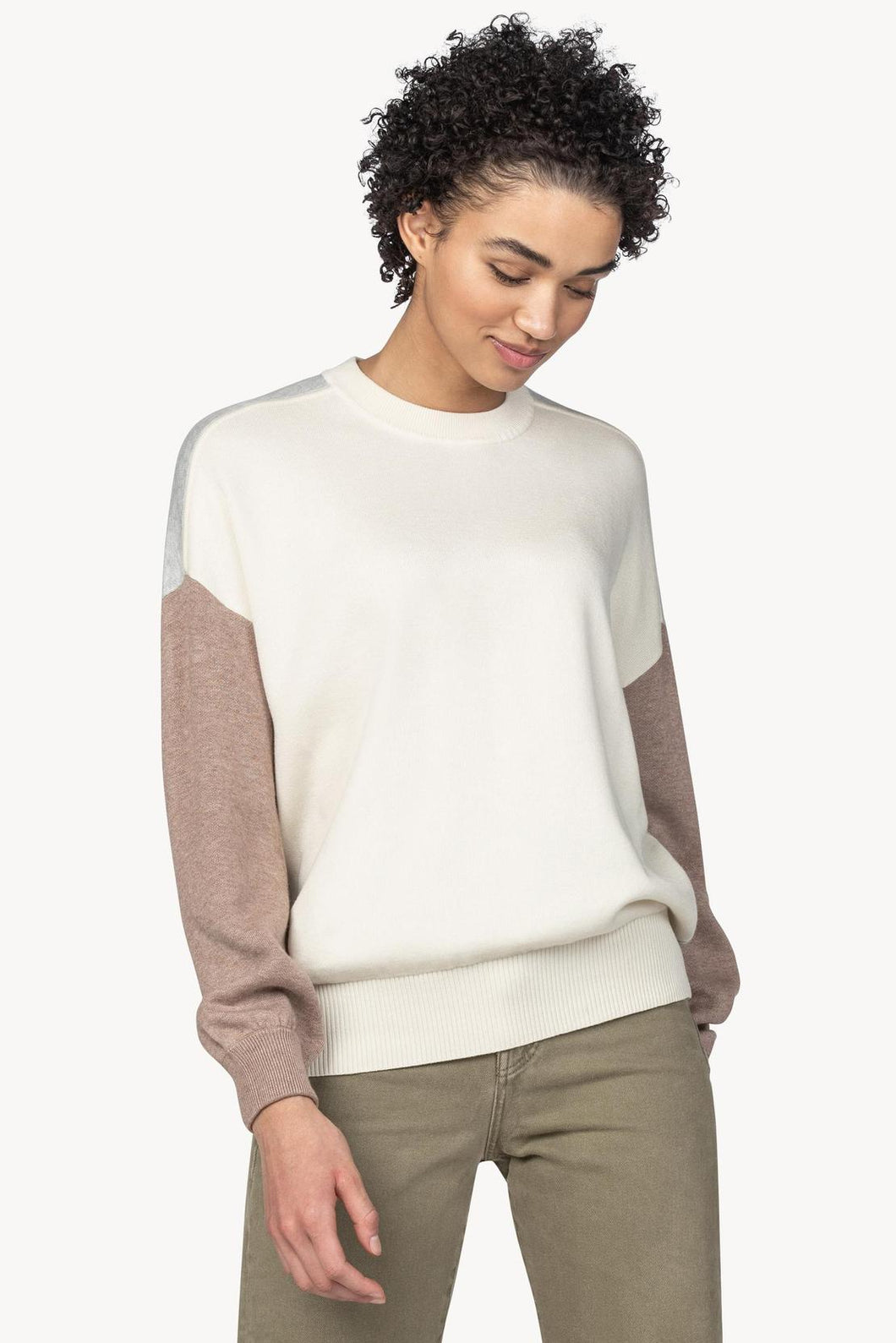 Lilla P Oversized Sweatshirt Sweater - Ivory Colorblock