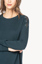 Load image into Gallery viewer, Lilla P Easy Button Front Crewneck Sweater - Deep Sea