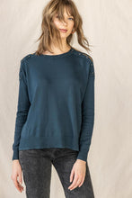 Load image into Gallery viewer, Lilla P Easy Button Front Crewneck Sweater - Deep Sea