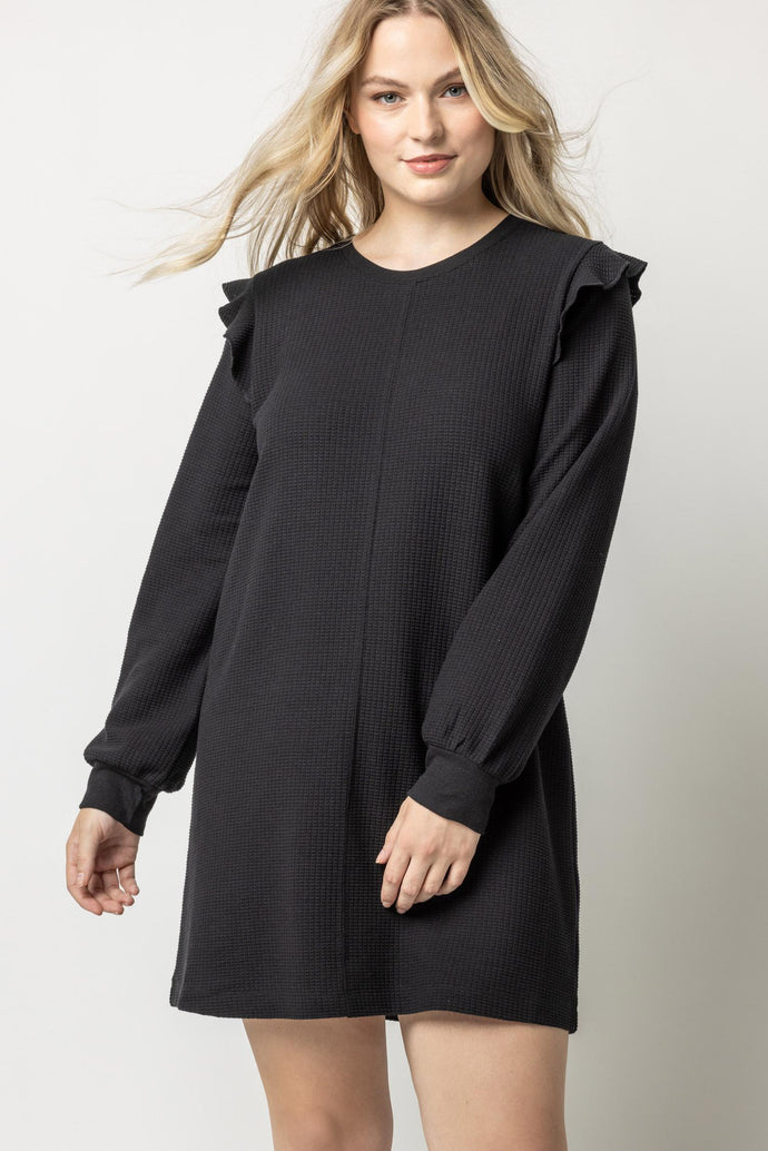 Lilla P Ruffle Cap Long Sleeve Dress - Black – CAMI