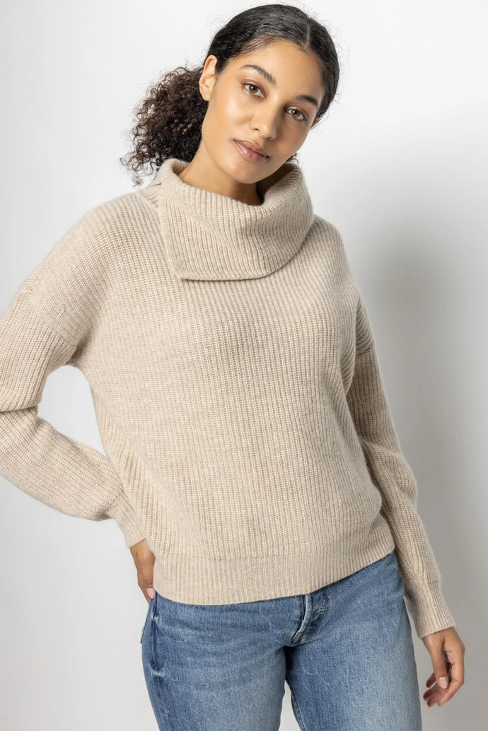 Lilla P Folded Collar Pullover Sweater - Husk