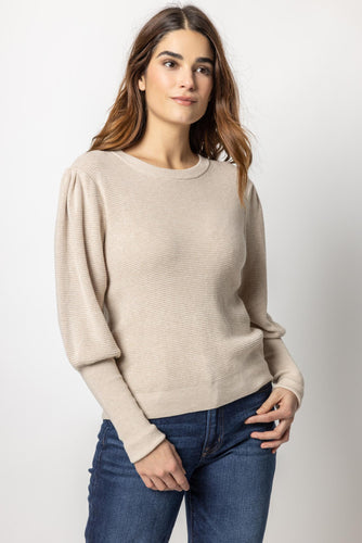 Lilla P Puff Sleeve Crewneck Sweater - Linen