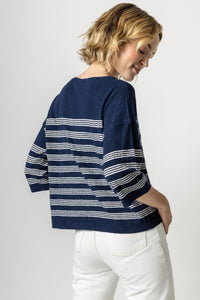 Lilla P Oversized Boatneck Sweater - Flax Stripe , Navy Stripe