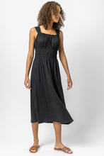 Load image into Gallery viewer, Lilla P - Ruched Midi Dress - Black