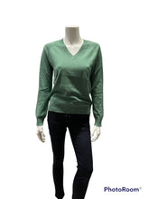 Load image into Gallery viewer, Minnie Rose-Cotton/Cashmere Frayed V-Neck Sweater - Golf Green