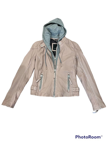 Florence Hooded Leather Jacket - Blush