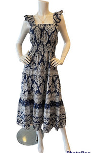 Melissa Nepton -Demi Dress , Organic Navy Print