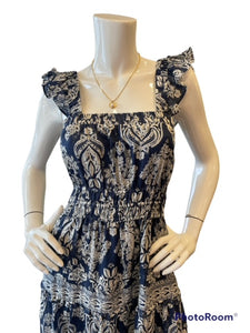 Melissa Nepton -Demi Dress , Organic Navy Print