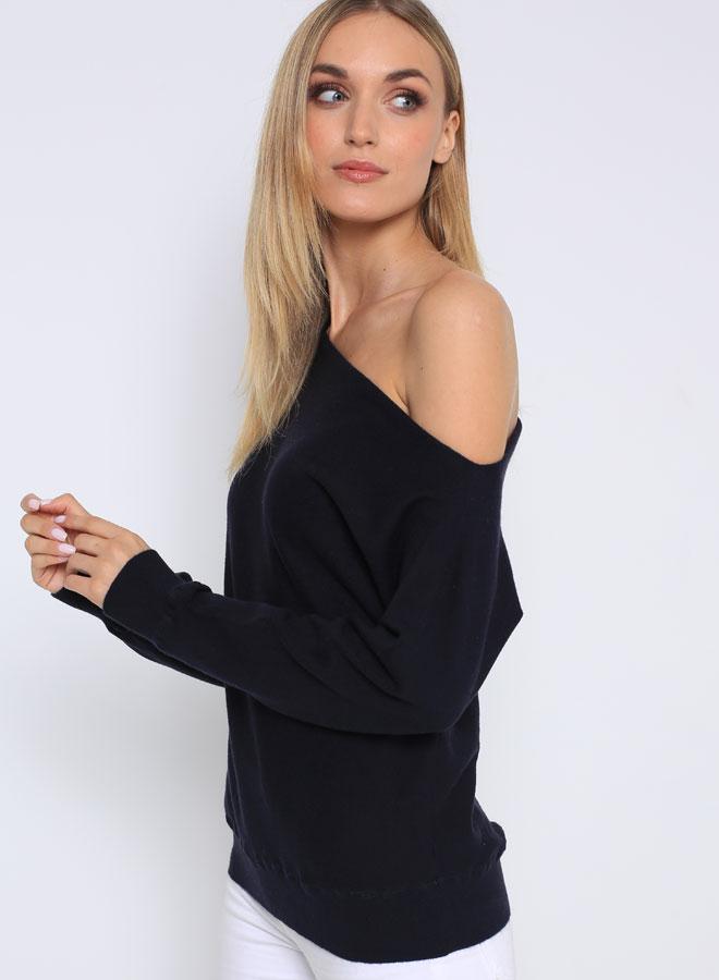 Minnie Rose - Off The Shoulder Pullover - Black