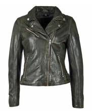 Load image into Gallery viewer, Sofia 5 RF Moto Leather Jacket - Black/Olive