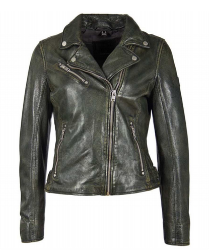 Sofia 5 RF Moto Leather Jacket - Black/Olive