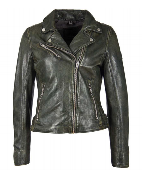 Sofia 5 RF Moto Leather Jacket - Black/Olive