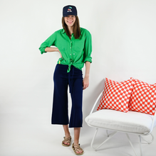 Load image into Gallery viewer, Kerri Rosenthal Barb Lounge Pant Cropped - Waves (Navy)