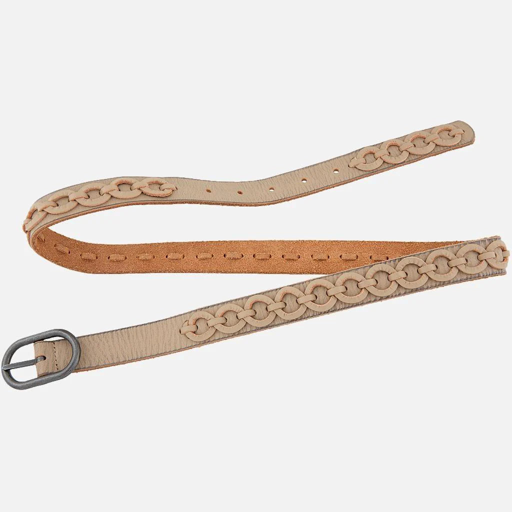 Amsterdam Heritage - Anisa Skinny Circle Links Leather Belt - Beige