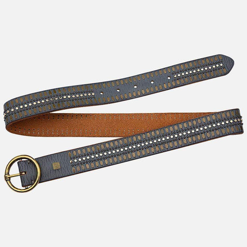 Amsterdam Heritage - Soraya Studded Leather Belt with Gold Round Buckle - Grey