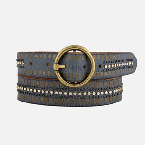 Amsterdam Heritage - Soraya Studded Leather Belt with Gold Round Buckle - Grey