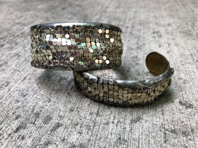 Mikal Winn Brass Mesh Bracelet Cuff - Gold and Silver