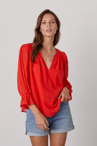 Velvet Dita Cotton Gauze Top - Cardinal