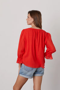 Velvet Dita Cotton Gauze Top - Cardinal