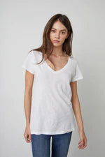 Velvet-  Lilith S/S V-Neck Tee - White