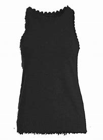 Minnie Rose - Cotton/Cashmere Frayed Tank in Black