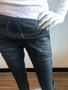 Shely Style Flog Pants - Navy Blue Vegan Leather