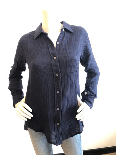 Felicite - Boyfriend Button Up Gauze Top - Navy