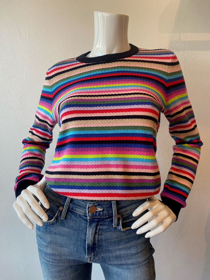 Minnie Rose Cotton/Cashmere Weekend Stripe Sweater - Multi