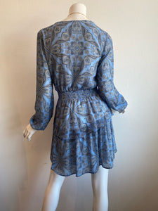 Lavender Brown - Long Sleeve Ruffle Mini Dress - Blue Multi