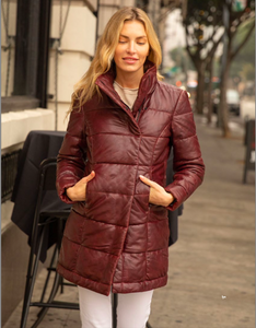 Mauritius Lya CF Leather Puffer Coat in Ox Red AND Black