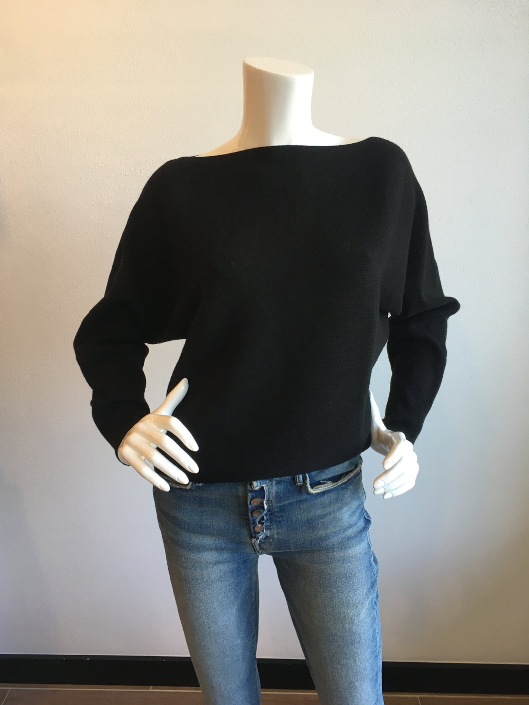 Minnie Rose - Ribbed Boat Neck Sweater - Black