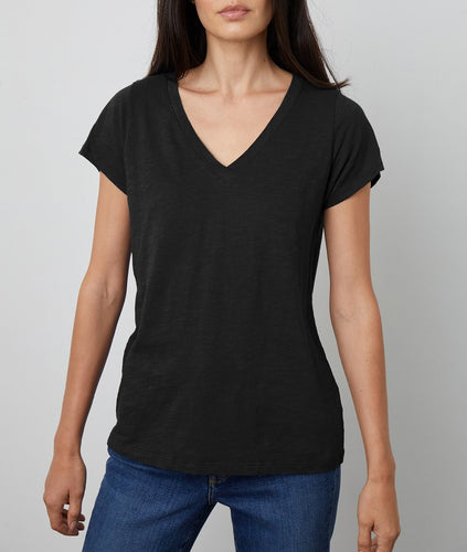 Velvet - Jilian Short Sleeve V-Neck Tee in Black